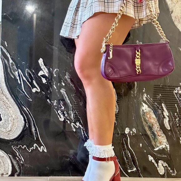 RARE Vintage Y2K Juicy Couture Leather Shoulder Bag with Gold Chain Strap - Picture 5 of 14